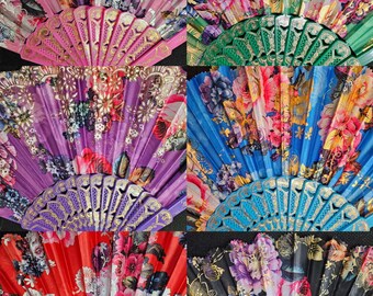 Set of 6/12/50/75/100 summer flower floral Folding Fan w/ Gift Bag for Wedding gift guest /Religious party favor/bulk wholesale fans