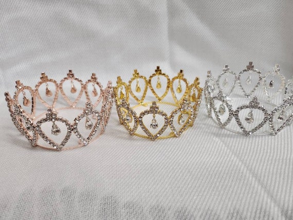 Mini Rhinestone gold Crown for Baby / Animal / Wedding Cake / Photography Prop / Full Crown Tiara / Wedding Decor / Table Setting 1.5"x 3"