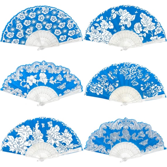 12pcs Recuerdo para Quinceañera Hand Fans Favors blue pink Folding Fan w/ Gift Bag for Wedding Party Decor /  Wedding Favor/ wedding gift