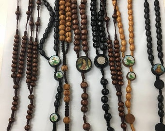 12 x mixed wood wholesale Wooden rosary with gift bags necklace for baptism , memorial religious favor, Mystery Grab Bag, Clearance Rosaries
