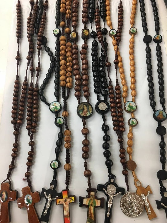 12 x mixed wood wholesale Wooden rosary with gift bags necklace for baptism , memorial religious favor, Mystery Grab Bag, Clearance Rosaries