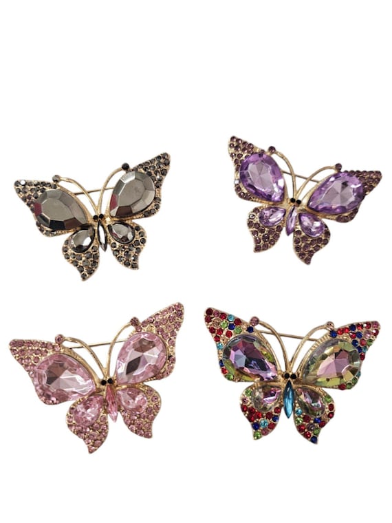 purple Crystal Rhinestone butterfly  Brooch - Use for Wedding Bouquet / Bridal Sash / Flower Embellishment / Wedding Favor /bulk Brooch