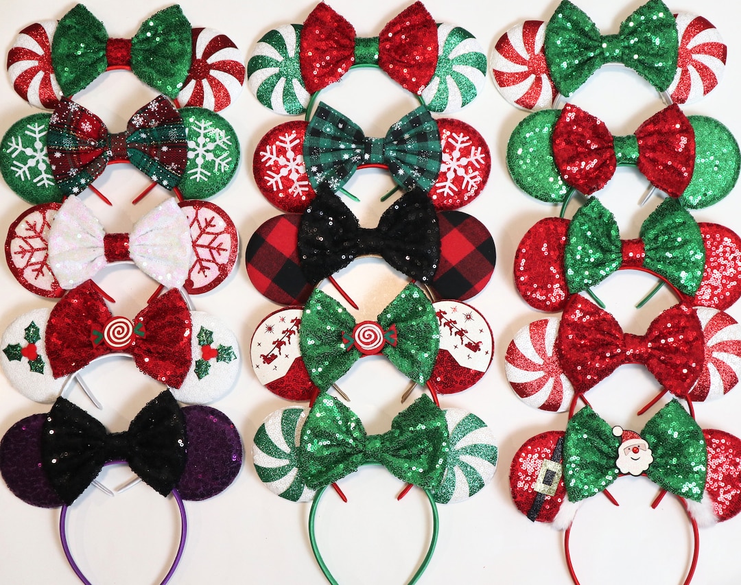 Christmas Mickey Ears, Peppermint Candy Ear Headband, Mickey Ears Christmas Disney Ears
