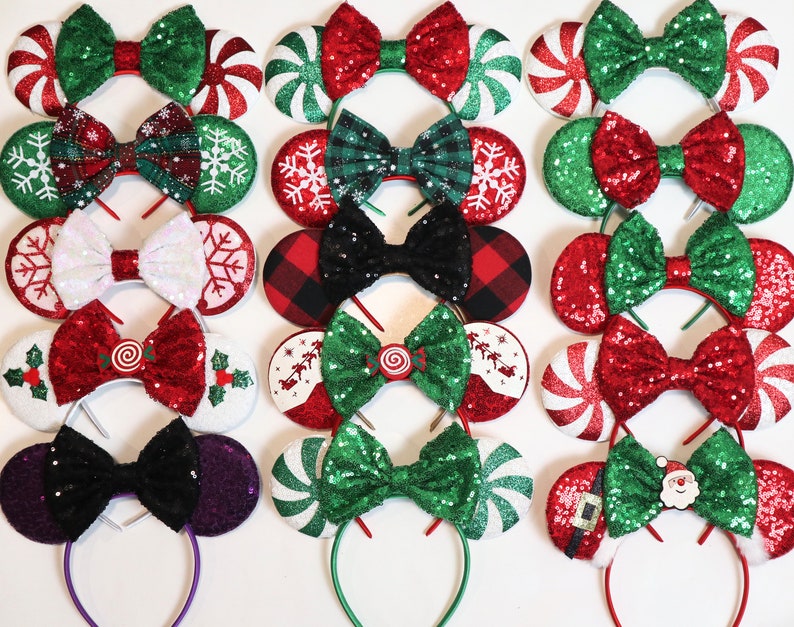 Christmas Mickey Ears, Peppermint candy ear headband, Mickey Ears, Christmas Minnie Ears, santa MickeyEars, Disney Ears, Red Sequin Ears, image 1