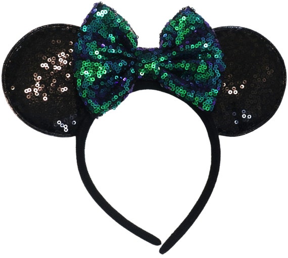Green Sequin Mickey Minnie Ears / Green  Minnie Mouse Ears / Silver Green  / Forest Green  Headband / Forest  Green Minnie Ears