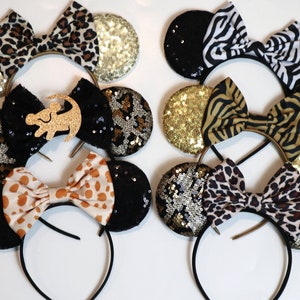 Oreilles de Minnie Mouse léopard, guépards pour enfants, oreilles d&#39;adultes, oreilles de souris léopard, oreilles de reine guépard, règne animal, oreilles de Mickey Roi Lion