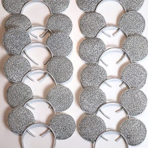 Set of 6 /12/24 Wholesale bulk Mickey Mouse Ears Black plain Black White rose gold Sequin Headband Birthday Party /Mickey ears with no Bow/ Silver (shimmer)