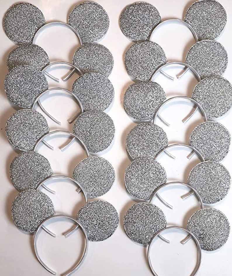 Set of 6 /12/24 Wholesale bulk Mickey Mouse Ears Black plain Black White rose gold Sequin Headband Birthday Party /Mickey ears with no Bow/ Silver (shimmer)