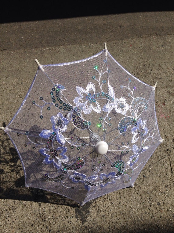 Set of 6 or 12 white Small Lace embroidered parasol umbrella for tea Bridgeton party decoration/ table setting / wall deco /8'