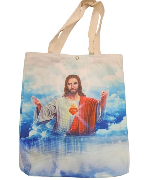 Catholic Tote Bag Sacred Heart of Jesus, Catholic Totes, Sacred Heart Tote Bag, Vintage Style Daily Bag, shopping bas