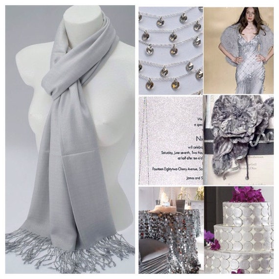 Silver Light grey  Pashmina Scarf Shawl / Evening wrap Shawl / Bridesmaid Shawl / Bridal Wrap / Silver Wrap /  Wedding Shawl