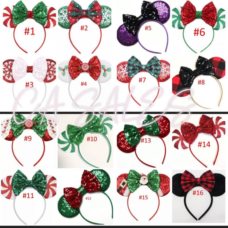 Christmas Mickey Ears, Peppermint candy ear headband, Mickey Ears, Christmas Minnie Ears, santa MickeyEars, Disney Ears, Red Sequin Ears, image 3