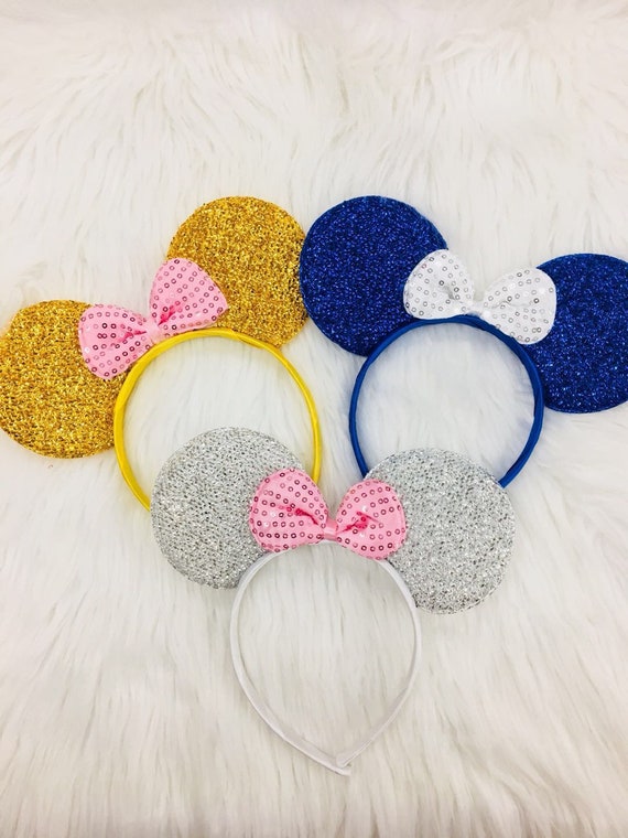 NEW Sparkly Minnie Mouse Ears Headband / Blue Minnie Ears / Disney Ears Headband / Gold Silver Minnie Ears / Mickey Minnie