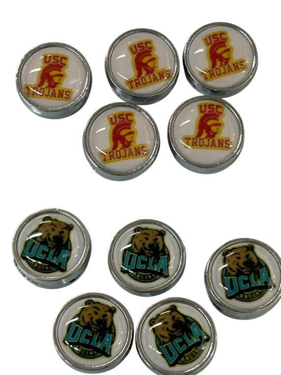 Set of 10 pc bruins trojans sports slide charm fits 8mm wristband for jewelry /crafting
