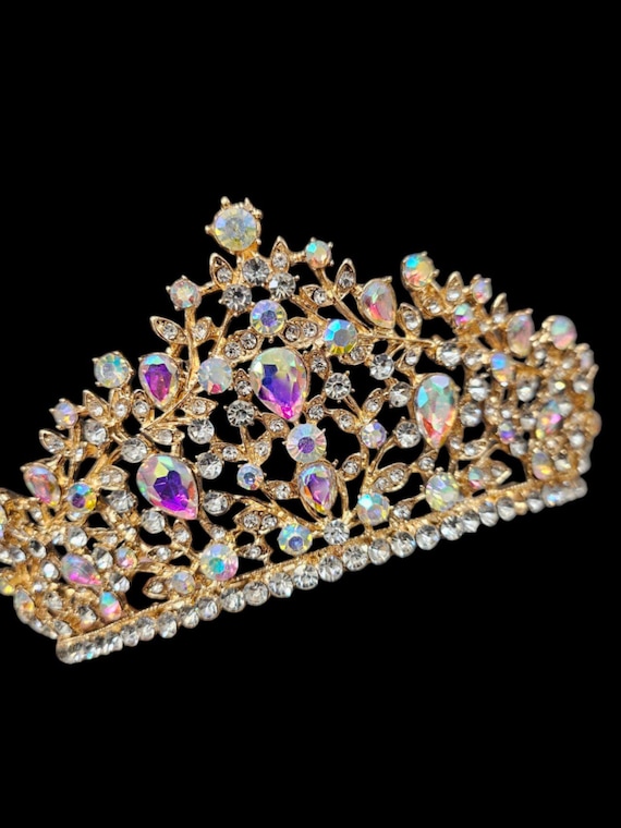 Gold silver pink purple Crystal Rhinestone Happy Birthday Tiara Crown Comb for Cake Topper / 21st 30th 40th 50th wedding birthday tiara