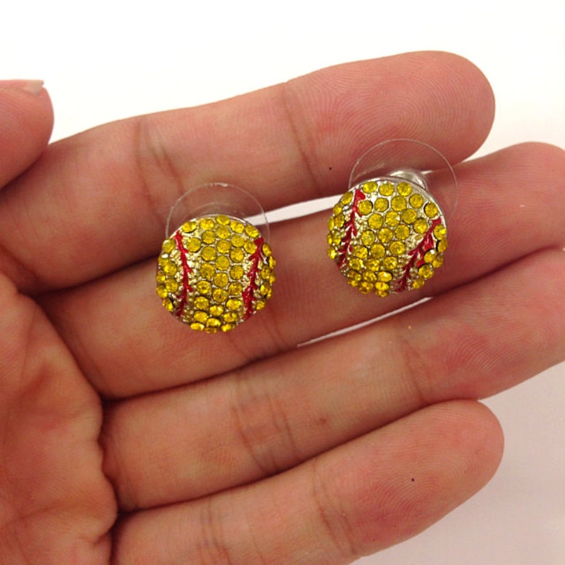 Rhinestone Softball Stud Earrings / Gift for Sports Mom / Etsy