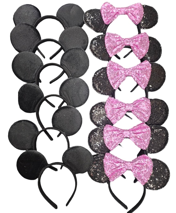 Set of 12 Mickey Minnie Sequin Ears / Mickey Minnie Headband / Disney Party / Theme Party / Disney Ears Headband / DIY Mickey Headband