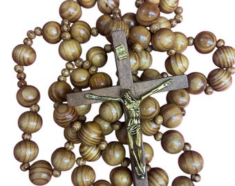 37" large wall wood Rosary Holy Big Beads Sanctified Wall Rosario Natural Wood Chain Jesus Cross XL Large Wooden Crucifix Catholic Gift