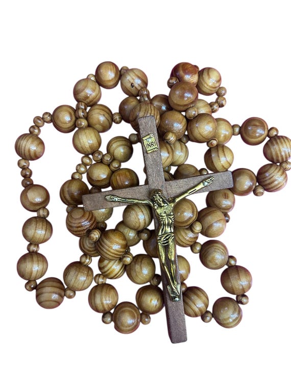 37" large wall wood Rosary Holy Big Beads Sanctified Wall Rosario Natural Wood Chain Jesus Cross XL Large Wooden Crucifix Catholic Gift