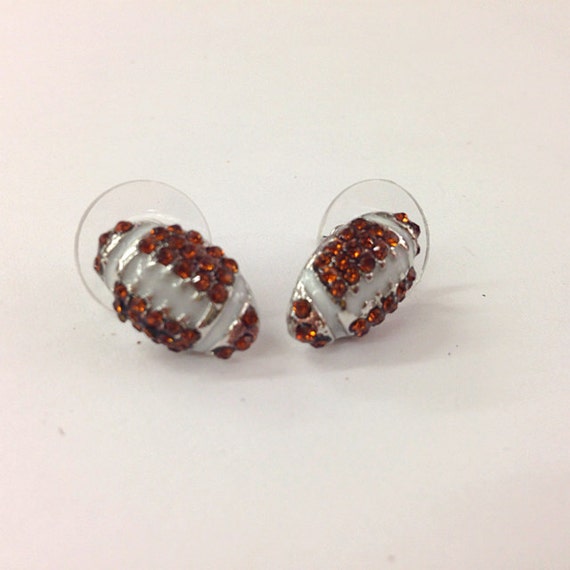 Rhinestone  football stud earrings  / gift for sports mom / spots team / gift for her/football mom