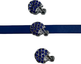 Set of 3pc blue Rhinestone Football Helmet Slide Charm Fits 8mm Wristband for Jewelry / Crafting