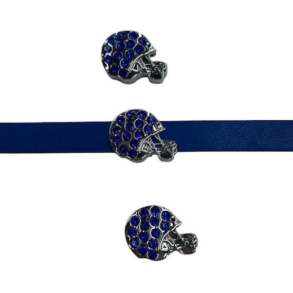 Set of 3pc blue Rhinestone Football Helmet Slide Charm Fits 8mm Wristband for Jewelry / Crafting