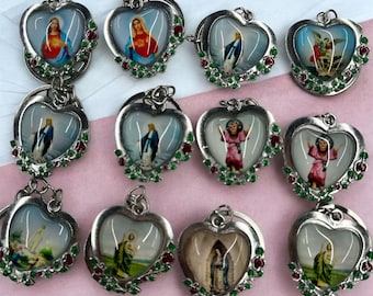 12pc mixed religious saint lady is of Guadalupe or saint Jude charms Making Supplies Picture Religion Enamel Alloy Oval Charms DIY keychains