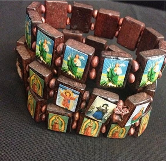 Set of 3 pc Catholic Saints Wood Stretch Bracelets (Lady of Guadalupe, Saint Jude and All Saints) / Daily Wear / Gift for Him / Her