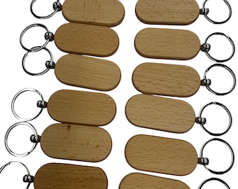 Set 12 x wood Key Tag, 2.25"x1.2” Track Shape Wood Keychain Blanks Wood Engraving Blanks Unfinished Key Chain Tag for DIY Gift Crafts,