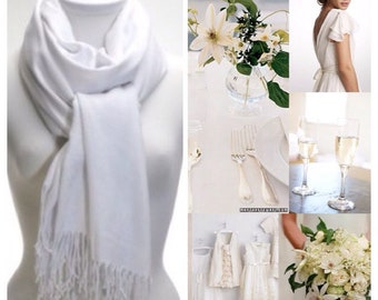 White Pashmina Scarf Shawl / Personalized Initial Shawl / Bridesmaid Shawl / Pashmina Shawl / Bridesmaid Gift / Wedding Shawl / Bridal Wrap