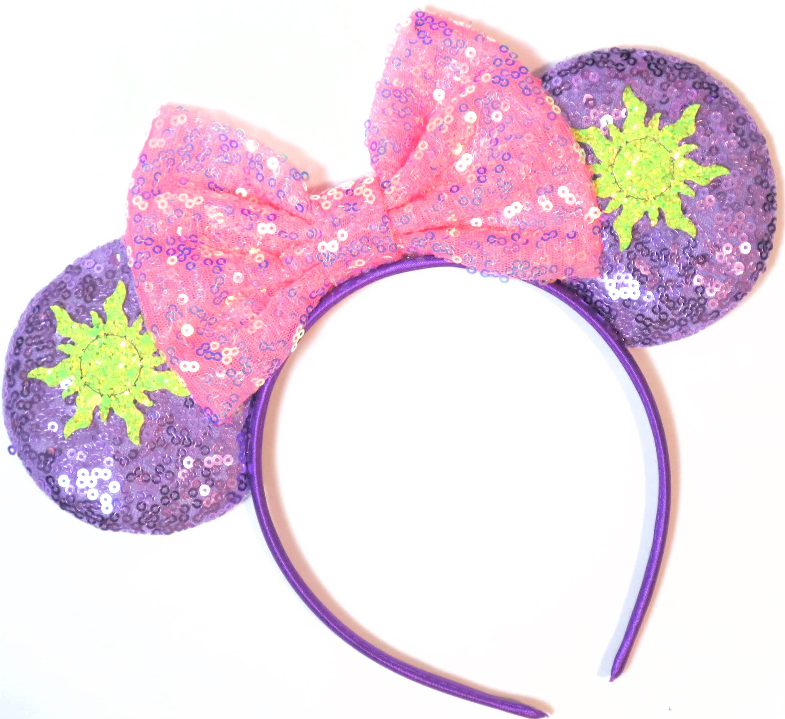 Purple Princesses with sequin center Bow Mouse Ears style Headband