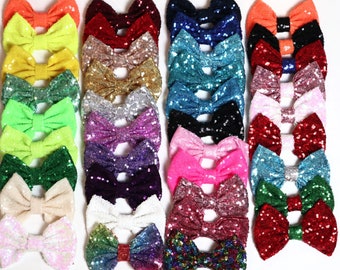 Five Inch Sequin Bows, Set of 1, 2, 5, 10, 20, 50 /  Large 5 Inch Mixed Color Bulk Sequin Bows / Glitter Bow / Hair Bows / DIY Bows/ NO clip