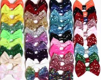 Five Inch Sequin Bows, Set of 1, 2, 5, 10, 20, 50 /  Large 5 Inch Mixed Color Bulk Sequin Bows / Glitter Bow / Hair Bows / DIY Bows/ NO clip