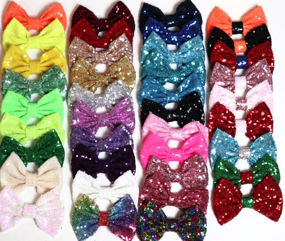 Five Inch Sequin Bows, Set of 1, 2, 5, 10, 20, 50 /  Large 5 Inch Mixed Color Bulk Sequin Bows / Glitter Bow / Hair Bows / DIY Bows/ NO clip