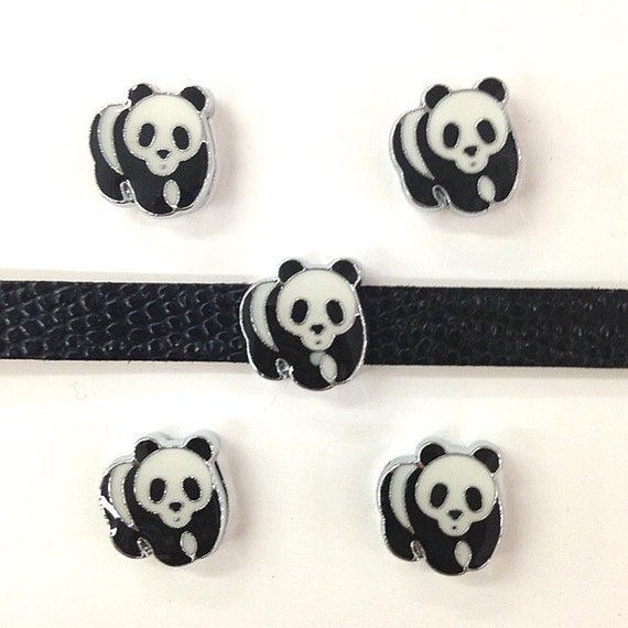 Set of 10pc Cute Panda Slide Charm Fits 8mm Wristband for Jewelry / Crafting
