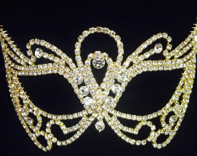 Gold Rhinestone Crystal Masquerade Mask Baseparty Mask DIY Etsy