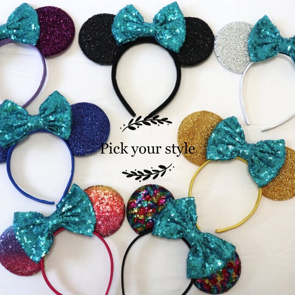 Teal Minnie Mouse Ears, Teal Disney Ears, Teal Minnie Ears Headband, Teal Wedding Minnie Ears, Teal Mickey Ears, Teal Disneyland Ears