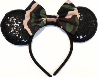 Military US Army Navy Marine Style Minnie Ears, Camouflage Mickey Disney Ears, Camo Minnie Ears, Air Force Disney Ears