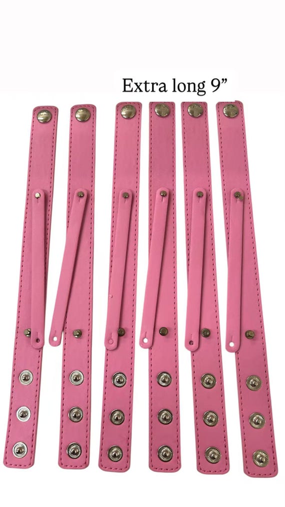 Pink EXTRA LONG 9 inches Faux Leather Wrist Slide Snap Bracelet / Bangle Style / DIY Fits 8mm Letters and Charms /