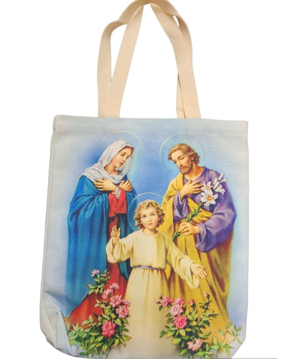 Catholic tote Bag Natural Canvas Tote Bag, Reusable Shopping Bag, lady of Guadalupe, St Jude, Sacred Heart & Our Father, holy family,