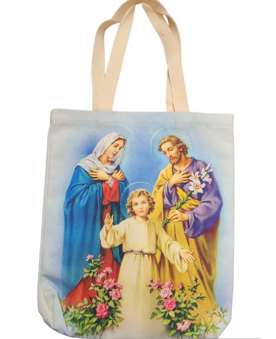 Catholic tote Bag Natural Canvas Tote Bag, Reusable Shopping Bag, lady of Guadalupe, St Jude, Sacred Heart & Our Father, holy family,