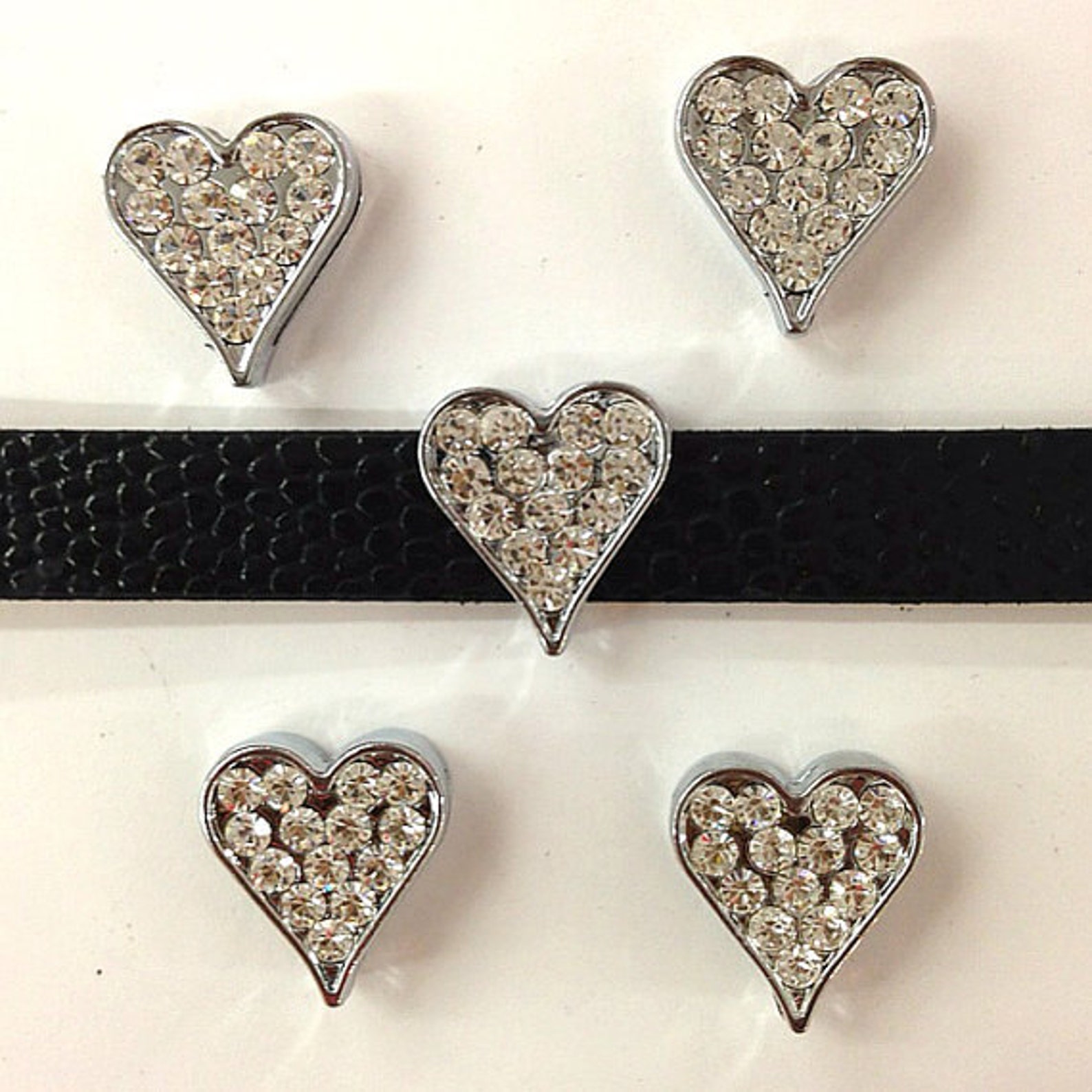 Silver Rhinestone Heart Set of 50pc Silver Rhinestone Solid Heart Slide Charm Fits 8mm ...