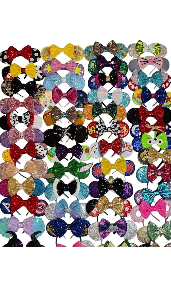 CLEARANCE! Set 3, 6, 12, 24 x Mickey Minnie Ears with 5 inches bow /mystery bags / Bundle Minnie ears / trip/bulk lot blind box headband