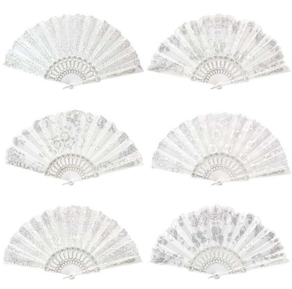 Set of 6/12/50/75/100 White Summer Glitter Beige ivory wood Folding Fan w/ Gift Bag tags Wedding gift guest /Religious party favor/bulk fans