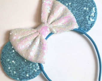 Elsa Inspired Frozen Minnie Mouse Ears Headband / Frozen Ears / Elsa Ears / Elsa Minnie Ears / Snowflake Ears / Elsa Mouse Ears / Disney Ear