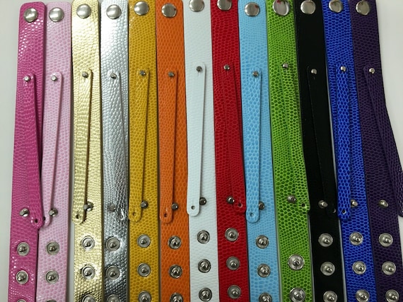 Your Choice Faux Snake Leather Wrist Slide Snap Bracelet / Bangle Style / DIY fits 8mm Letters and Charms / Wholesale Bulk Bracelet