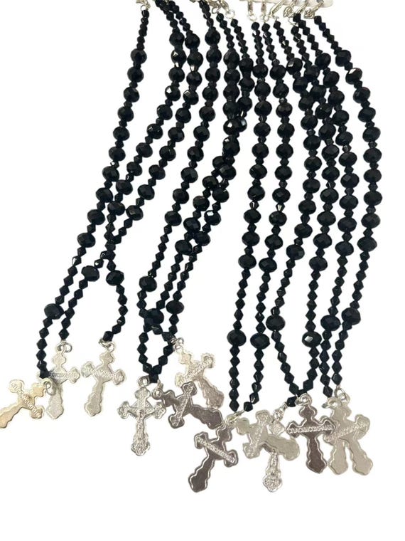 Set of 12 x Rhinestone black green pink red glass faux Pearl Mini Rosaries, Baptism, Car Mirror Beads, First Communion Recuerditos Bautizo,