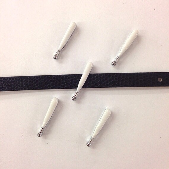 Set of 10pc Baseball Bat Slide Charm Fits 8mm Wristband for Jewelry / Crafting