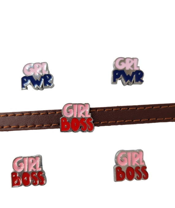 Set of 10pc girl boss/ girl power/ girly Slide Charm Fits 8mm Wristband for Jewelry / Crafting