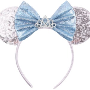 Cinderella Inspired Minnie Mouse Ears Headband, Blue Mickey Mouse Ears, Princess Ears, Cinderella Minnie Ears, Cinderella Mickey Mouse Ears